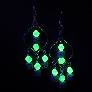 Millefiori and Uranium glass bead chandelier earrings